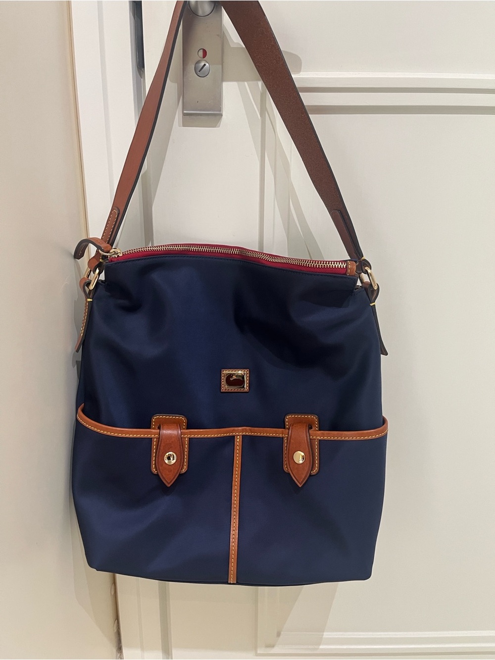 Vintage Dooney & Bourke Camden Navy Nylon w/Brown Leather-Trim Hobo Bag